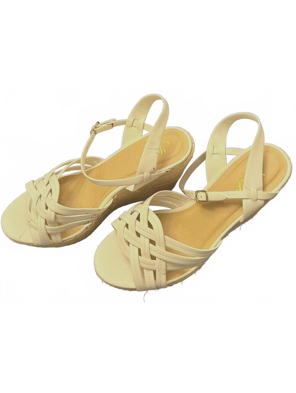 Women’s Y-Not Harlie Wedge Sandals 7M Beige White Twine Embroidered Beige